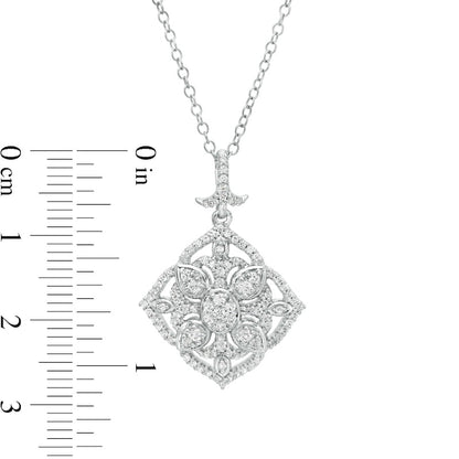 0.5 CT. T.W. Natural Diamond Ornate Flower Antique Vintage-Style Pendant in 10K White Gold