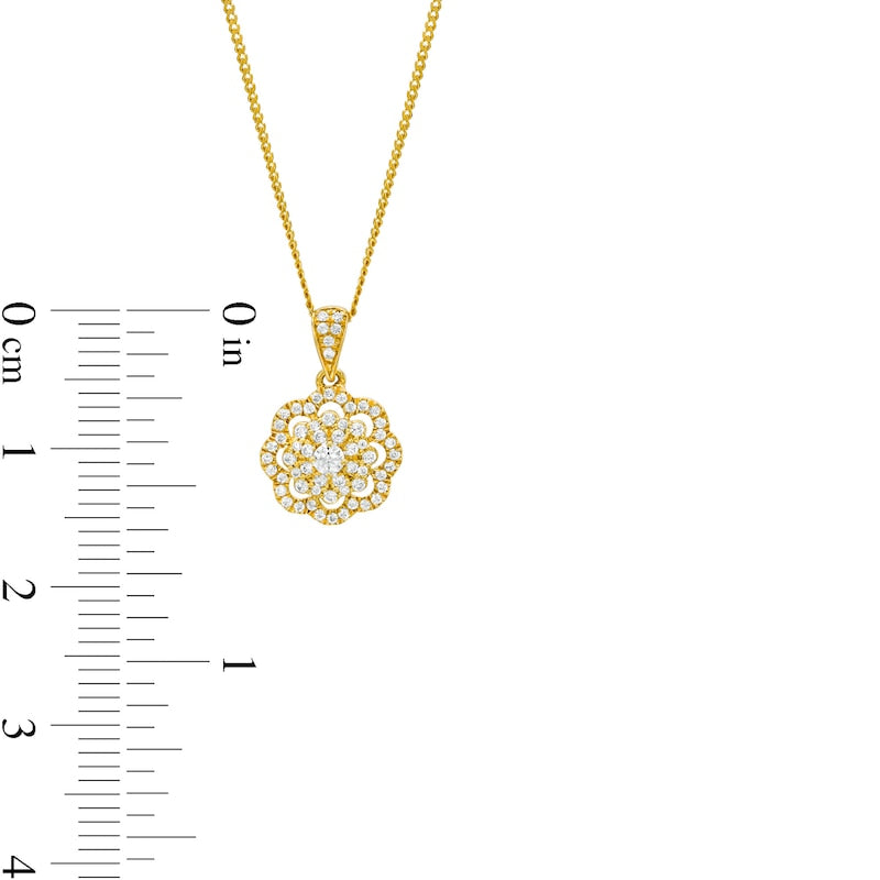 0.25 CT. T.W. Natural Diamond Frame Flower Drop Pendant in 10K Yellow Gold