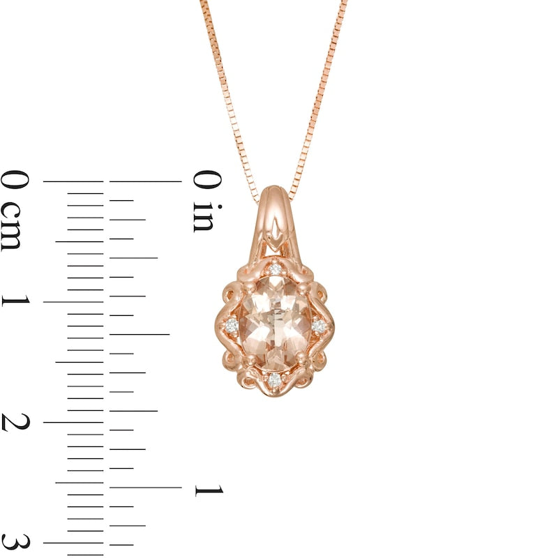 Oval Morganite and Natural Diamond Accent Ornate Frame Pendant in 10K Rose Gold