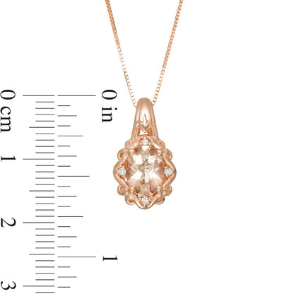 Oval Morganite and Natural Diamond Accent Ornate Frame Pendant in 10K Rose Gold