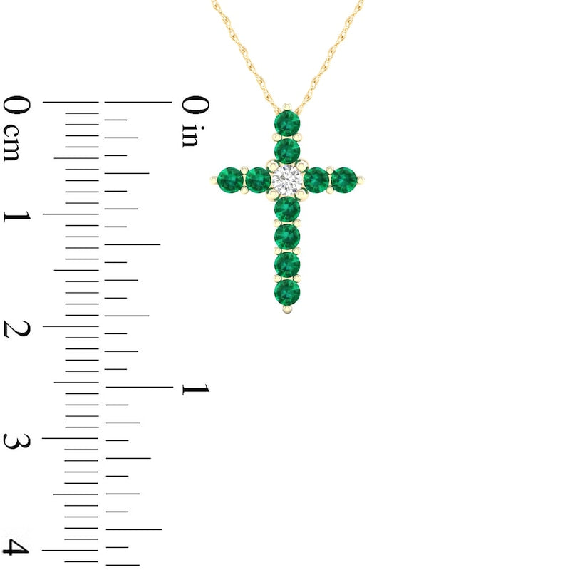 Emerald and 0.05 CT. Natural Diamond Cross Pendant in 10K Yellow Gold