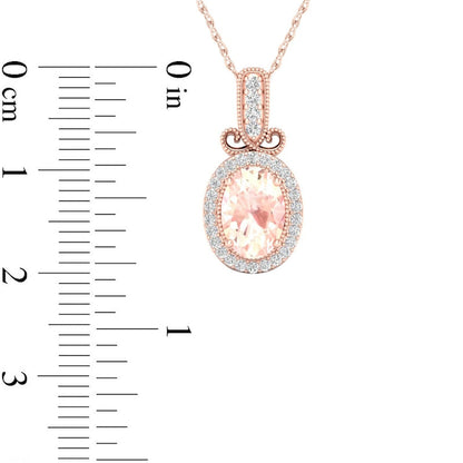 Oval Morganite and 0.1 CT. T.W. Natural Diamond Frame Antique Vintage-Style Pendant in 10K Rose Gold