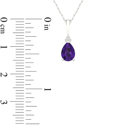 Pear-Shaped Amethyst and Natural Diamond Accent Tri-Top Pendant in 10K White Gold