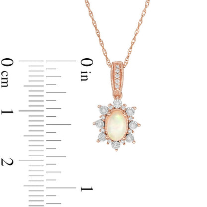 Oval Opal and 0.07 CT. T.W. Natural Diamond Sun Frame Antique Vintage-Style Pendant in 10K Rose Gold