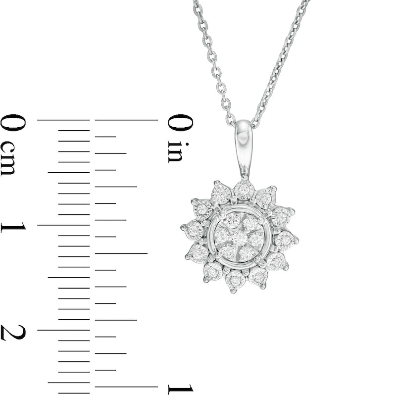 0.17 CT. T.W. Composite Natural Diamond Sunflower Pendant in 14K White Gold - 17"
