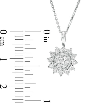 0.17 CT. T.W. Composite Natural Diamond Sunflower Pendant in 14K White Gold - 17"