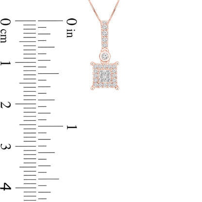 0.25 CT. T.W. Quad Princess-Cut Natural Diamond Frame Drop Pendant in 10K Rose Gold