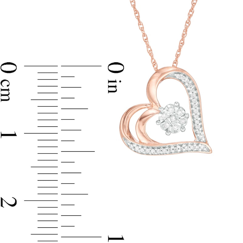 0.07 CT. T.W. Natural Diamond Tilted Double Heart Outline Pendant in Sterling Silver with 14K Rose Gold Plate