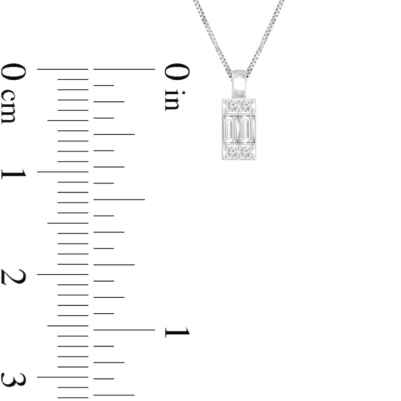 0.1 CT. T.W. Baguette and Round Natural Diamond Pendant in 10K White Gold