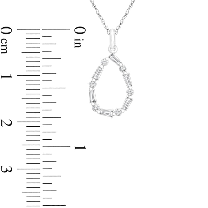 0.25 CT. T.W. Baguette and Round Natural Diamond Teardrop Pendant in 10K White Gold