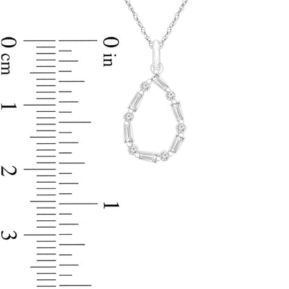0.25 CT. T.W. Baguette and Round Natural Diamond Teardrop Pendant in 10K White Gold