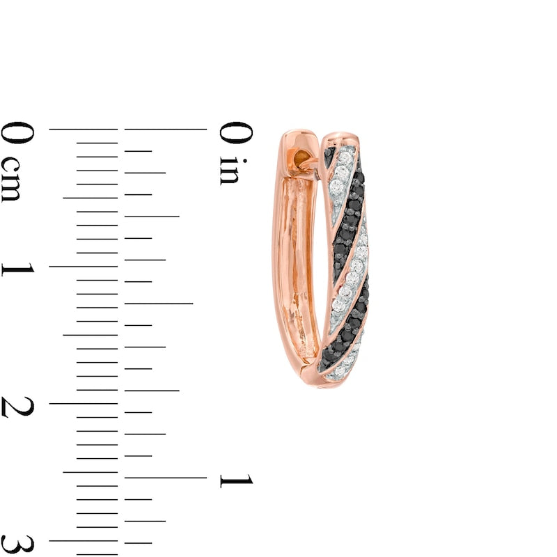0.25 CT. T.W. Enhanced Black and White Diamond Striped Hoop Earrings in 10K Rose Gold