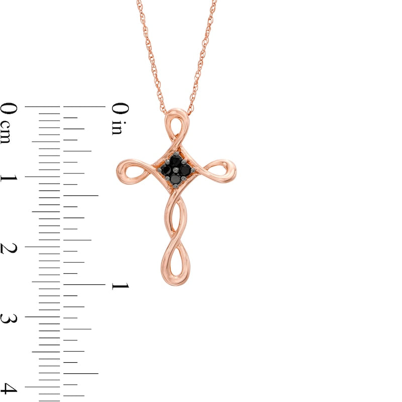 0.1 CT. T.W. Enhanced Black Composite Natural Diamond Loop Cross Pendant in 10K Rose Gold