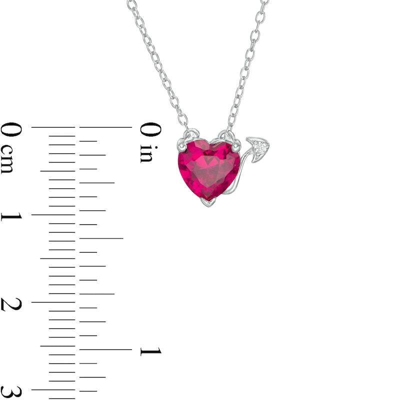 7.0mm Lab-Created Ruby and Diamond Accent Devil Heart Necklace in 10K White Gold