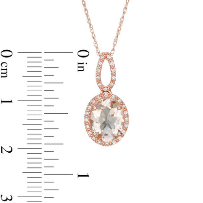 Oval Morganite and 0.1 CT. T.W. Natural Diamond Frame Doorknocker Pendant in 10K Rose Gold