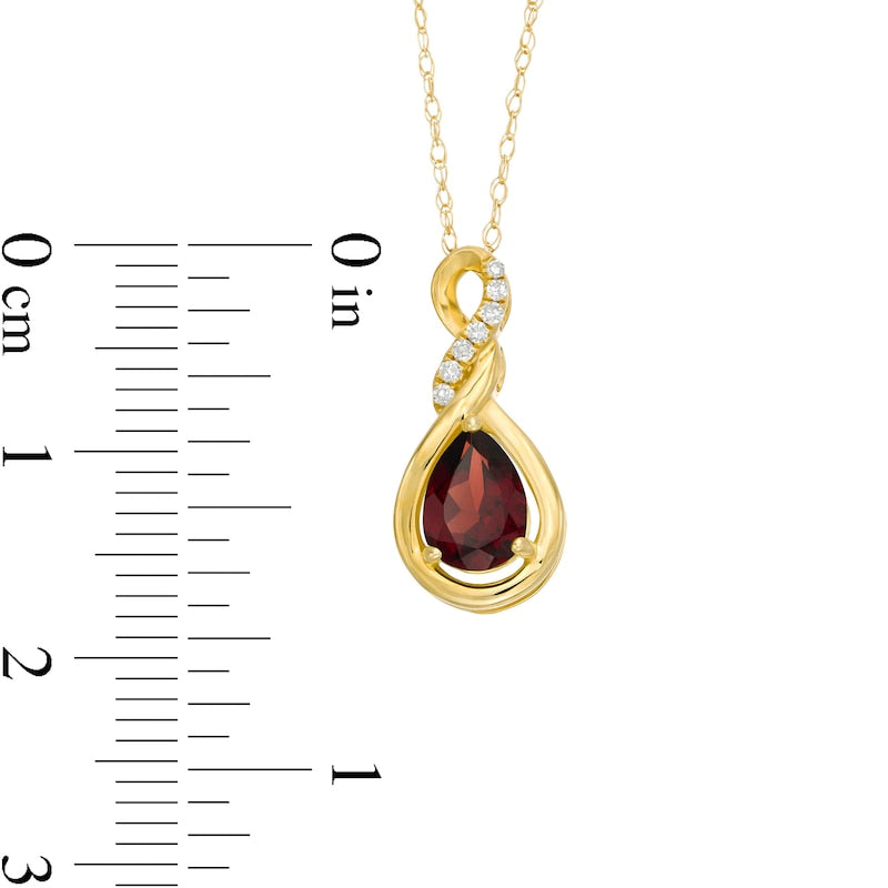 Pear-Shaped Garnet and Natural Diamond Accent Cascading Teardrop Pendant in 10K Yellow Gold