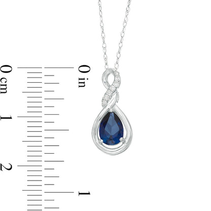 Pear-Shaped Lab-Created Blue Sapphire and Diamond Accent Cascading Teardrop Pendant in 10K White Gold