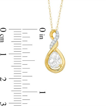 Pear-Shaped Lab-Created White Sapphire and Diamond Accent Cascading Teardrop Pendant in 10K Yellow Gold