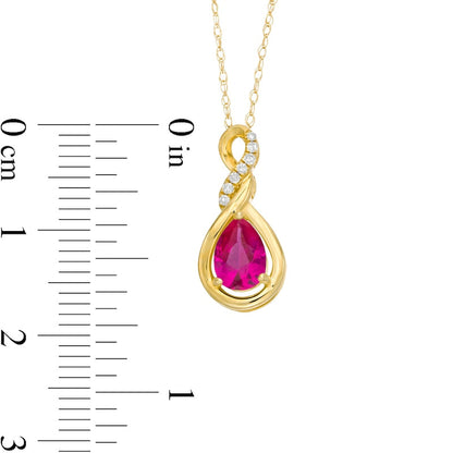 Pear-Shaped Lab-Created Ruby and Diamond Accent Cascading Teardrop Pendant in 10K Yellow Gold