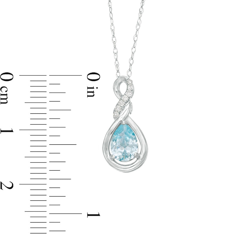 Pear-Shaped Lab-Created Blue Zircon and Diamond Accent Cascading Teardrop Pendant in 10K White Gold