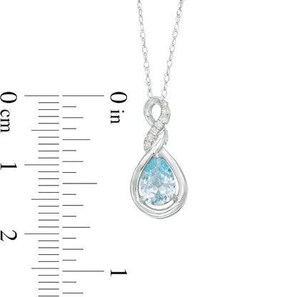 Pear-Shaped Lab-Created Blue Zircon and Diamond Accent Cascading Teardrop Pendant in 10K White Gold