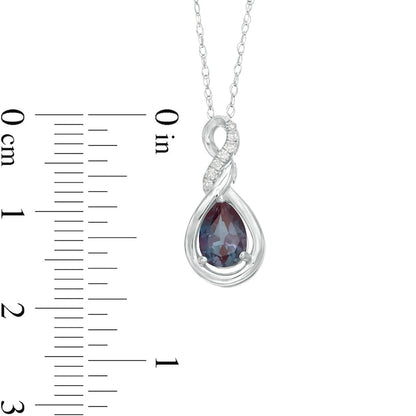 Pear-Shaped Lab-Created Alexandrite and Diamond Accent Cascading Teardrop Pendant in 10K White Gold