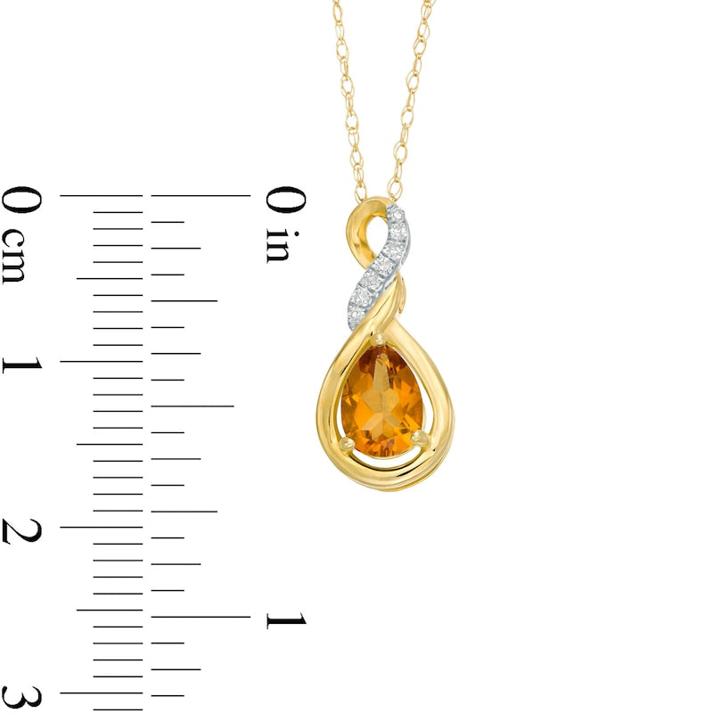 Pear-Shaped Citrine and Natural Diamond Accent Cascading Teardrop Pendant in 10K Yellow Gold