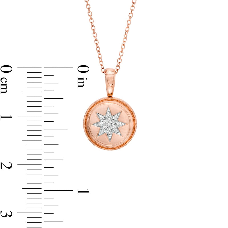 0.05 CT. T.W. Natural Diamond Starburst Beaded Disc Frame Pendant in 14K Rose Gold