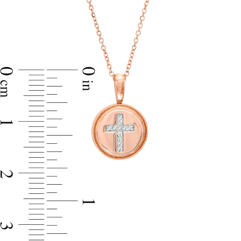 0.05 CT. T.W. Natural Diamond Cross Beaded Frame Disc Pendant in 14K Rose Gold