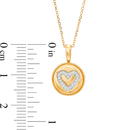 0.05 CT. T.W. Natural Diamond Heart Outline Beaded Frame Disc Pendant in 14K Gold
