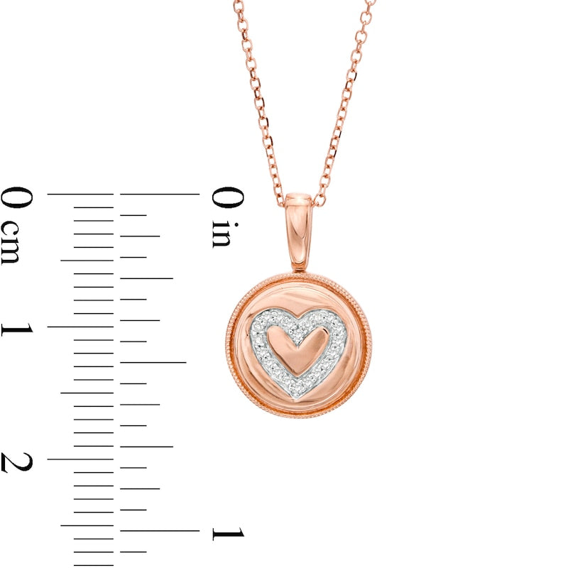 0.05 CT. T.W. Natural Diamond Heart Outline Beaded Frame Disc Pendant in 14K Rose Gold