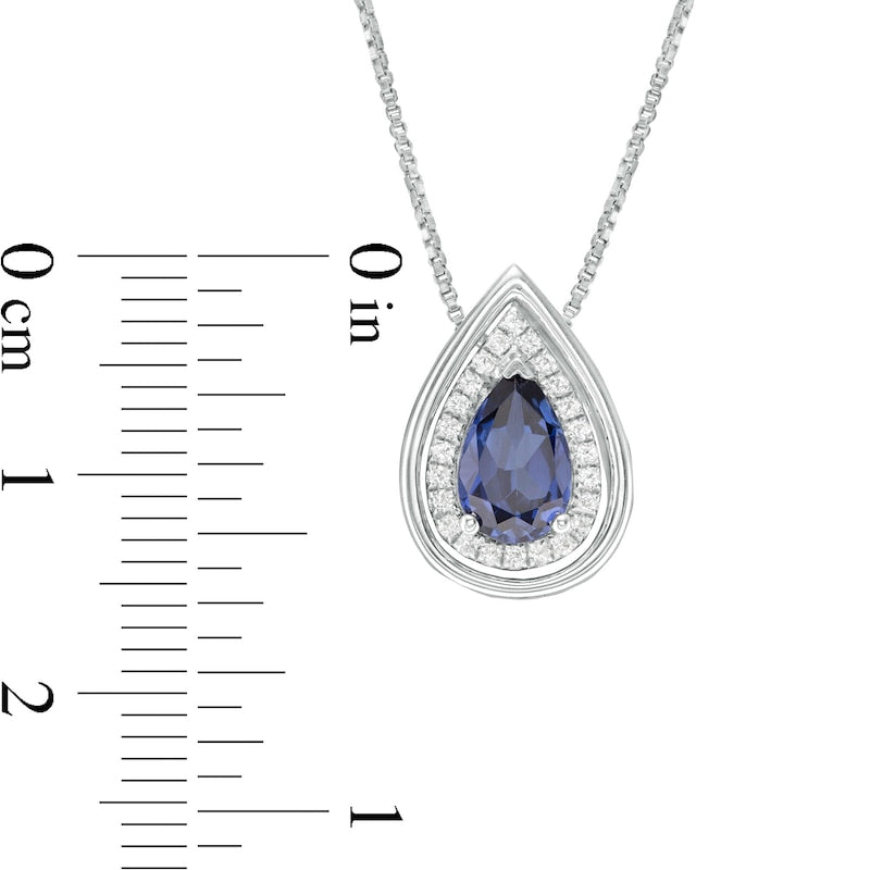 Pear-Shaped Lab-Created Blue and White Sapphire Frame Teardrop Pendant in Sterling Silver