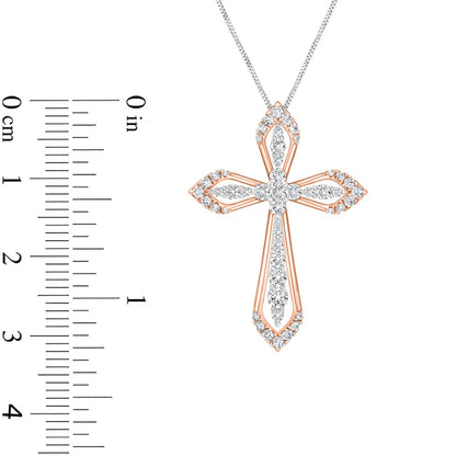 0.75 CT. T.W. Natural Diamond Flared Cross Pendant in 10K Two-Tone Gold