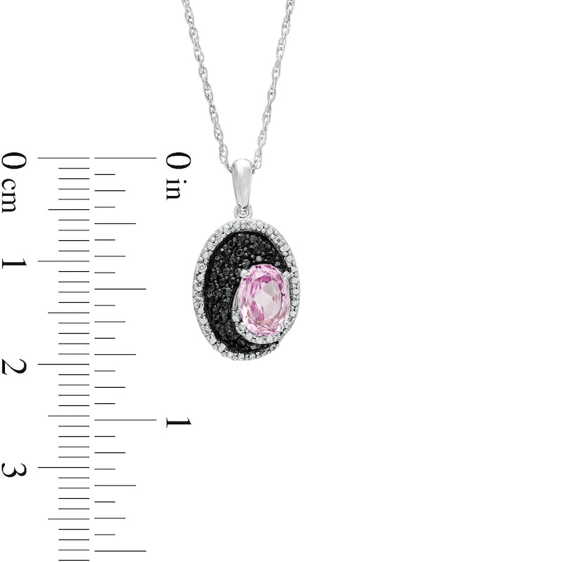 Oval lab-Created Pink Sapphire and 0.1 CT. T.W. White and Enhanced Black Natural Diamond Pendant in Sterling Silver