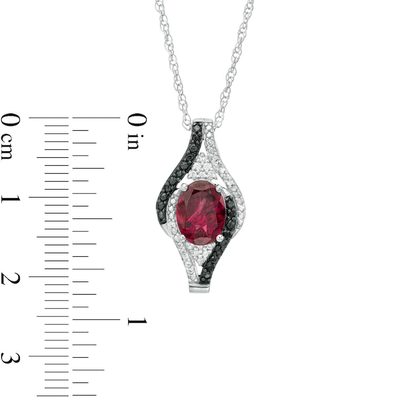 Oval Garnet and 0.1 CT. T.W. White and Enhanced Black Natural Diamond Bypass Frame Pendant in Sterling Silver