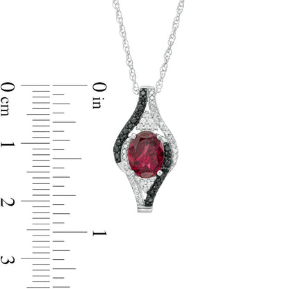 Oval Garnet and 0.1 CT. T.W. White and Enhanced Black Natural Diamond Bypass Frame Pendant in Sterling Silver