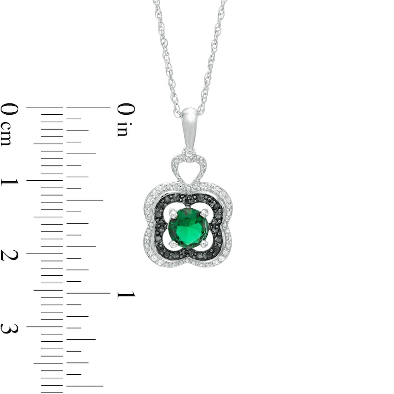 5.5mm Lab-Created Emerald and 0.07 CT. T.W. White and Enhanced Black Diamond Clover Pendant in Sterling Silver