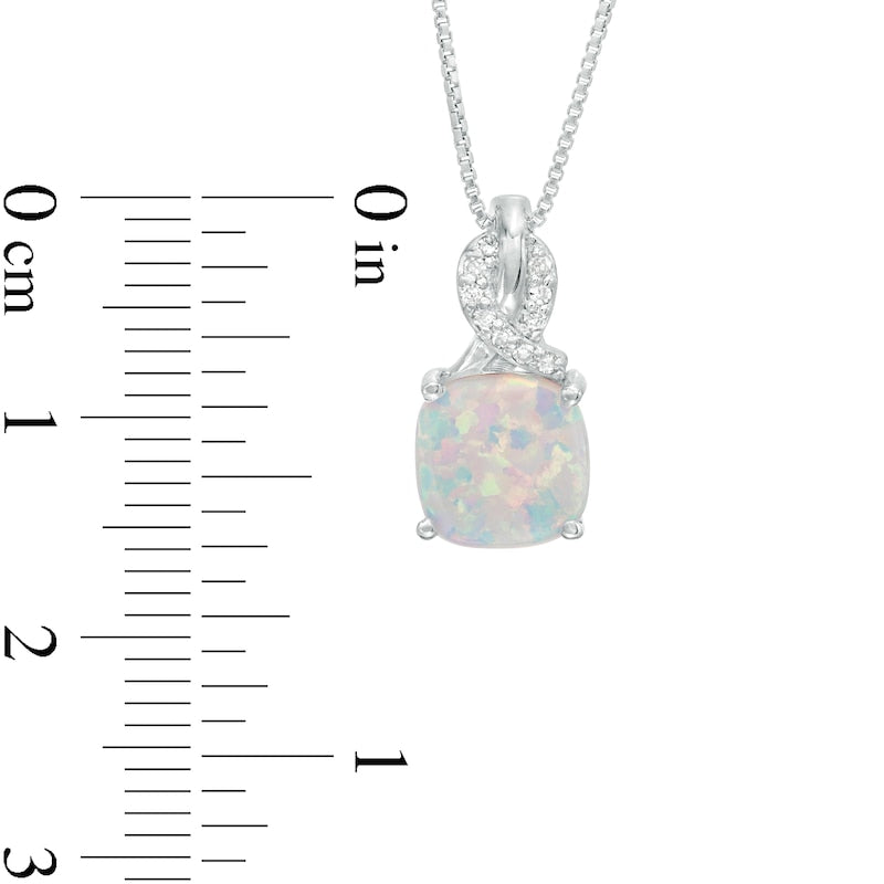8.0mm Cushion-Cut Lab-Created Opal and 0.05 CT. T.W. Diamond Ribbon Top Pendant in Sterling Silver