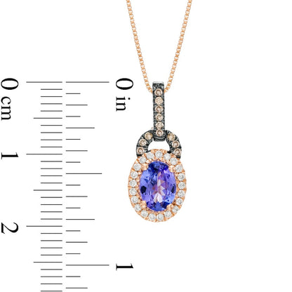 Oval Tanzanite and 0.13 CT. T.W. Champagne and White Natural Diamond Doorknocker Pendant in 10K Rose Gold and Black Rhodium