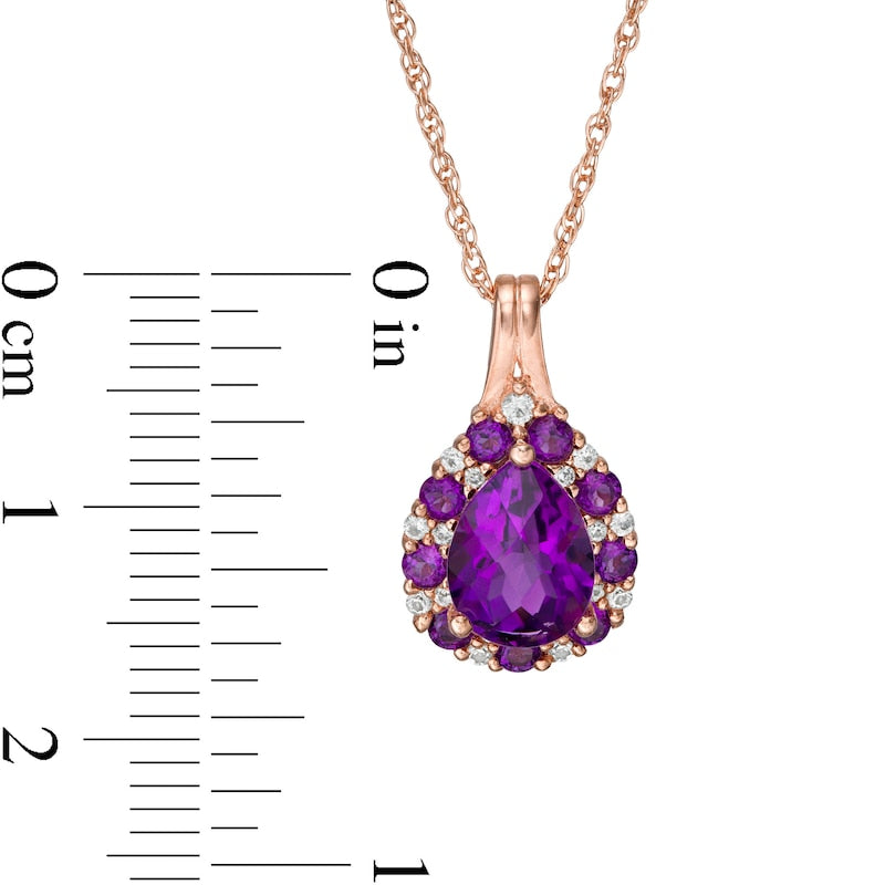 Pear-Shaped Amethyst and Lab-Created White Sapphire Teardrop Frame Pendant in Sterling Silver with 14K Rose Gold Plate