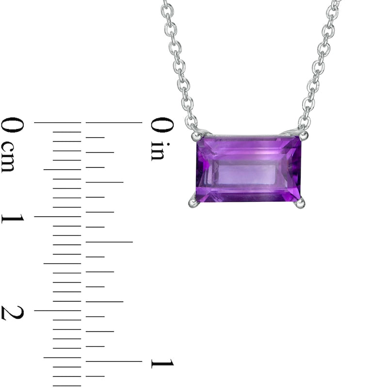 Baguette-Cut Amethyst Solitaire Necklace in Sterling Silver - 16.5"