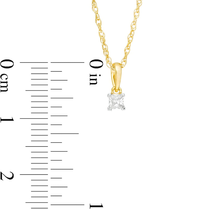 0.1 CT. Princess-Cut Natural Clarity Enhanced Solitaire Pendant in 10K Yellow Gold