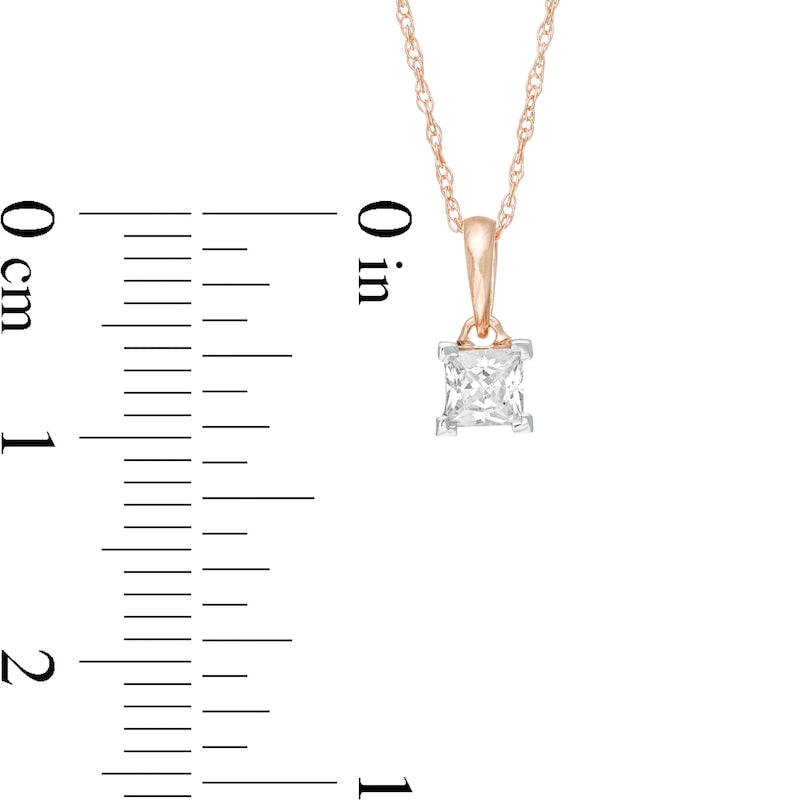 0.25 CT. Princess-Cut Natural Clarity Enhanced Solitaire Pendant in 10K Rose Gold