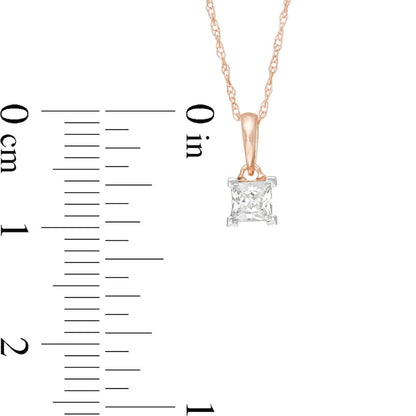 0.25 CT. Princess-Cut Natural Clarity Enhanced Solitaire Pendant in 10K Rose Gold