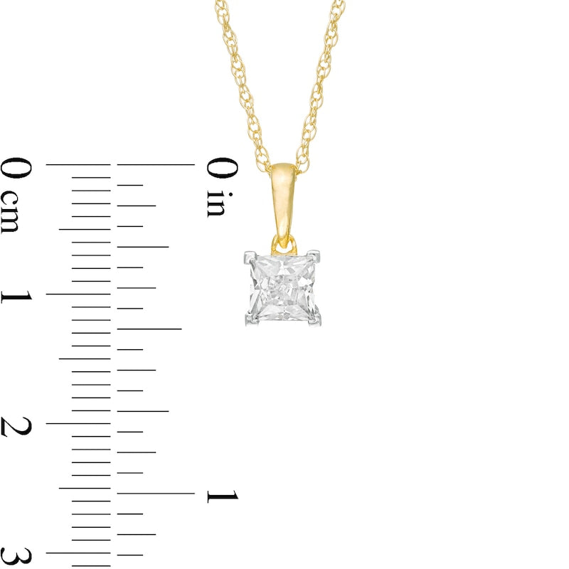 0.75 CT. Princess-Cut Natural Clarity Enhanced Solitaire Pendant in 10K Yellow Gold