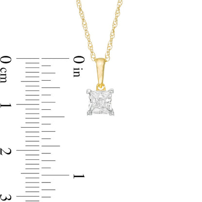0.75 CT. Princess-Cut Natural Clarity Enhanced Solitaire Pendant in 10K Yellow Gold