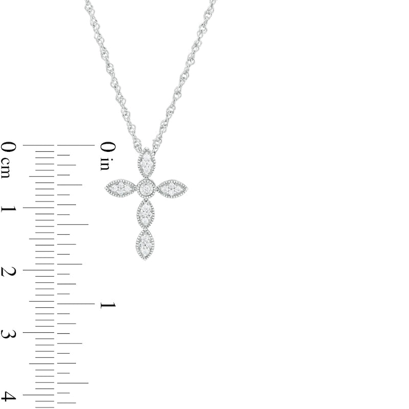 0.1 CT. T.W. Natural Diamond Antique Vintage-Style Marquise Cross Pendant in Sterling Silver