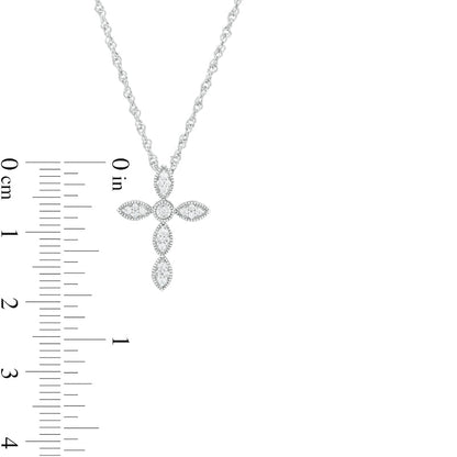 0.1 CT. T.W. Natural Diamond Antique Vintage-Style Marquise Cross Pendant in Sterling Silver