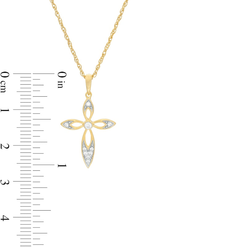 0.07 CT. T.W. Natural Diamond Cross Pendant in 10K Yellow Gold