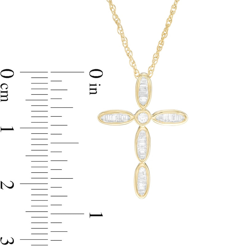 0.2 CT. T.W. Baguette Natural Diamond Cross Pendant in 14K Gold